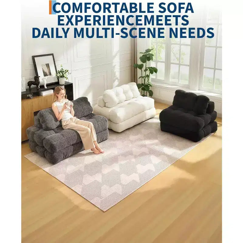 Garvee 3-in-1 Portable Folding Double-Size Sofa Bed Sleeper Chair with Pillow, Convertible Foldable Mattress & Back, Portable Floor Couch