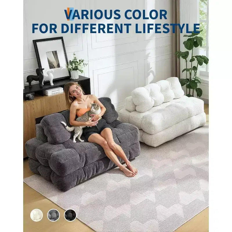Garvee 3-in-1 Portable Folding Double-Size Sofa Bed Sleeper Chair with Pillow, Convertible Foldable Mattress & Back, Portable Floor Couch