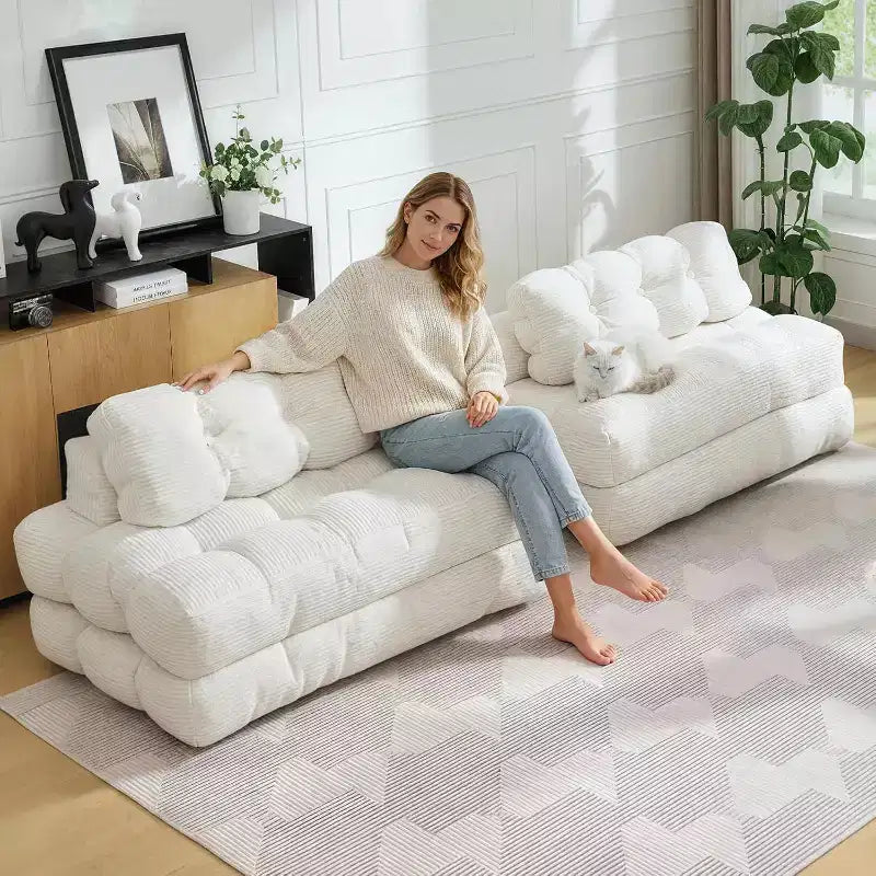 Garvee 3-in-1 Portable Folding Double-Size Sofa Bed Sleeper Chair with Pillow, Convertible Foldable Mattress & Back, Portable Floor Couch