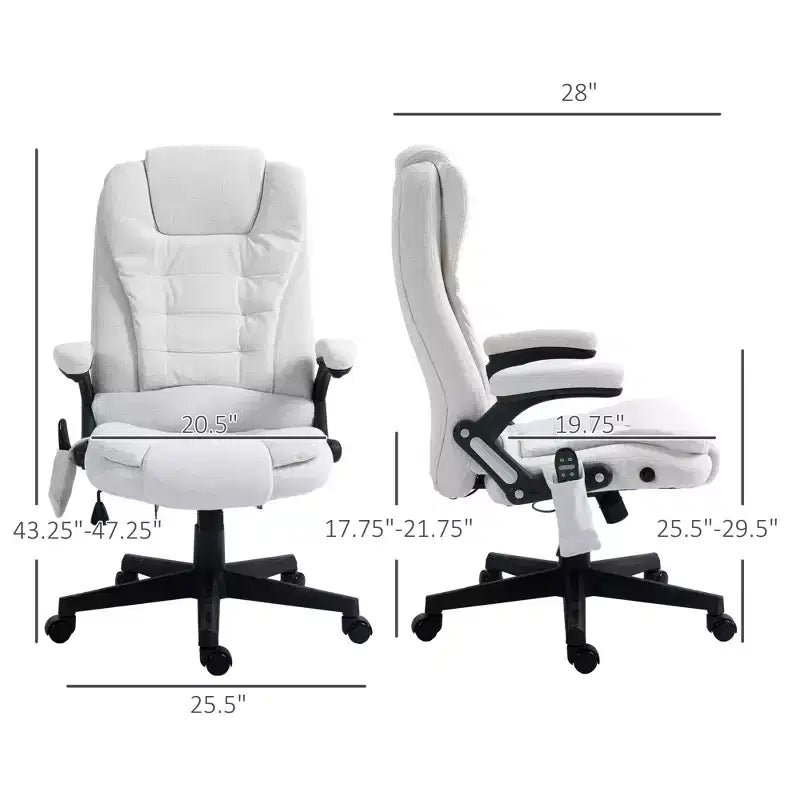 6 Point Vibrating Massage Office Chair with Heat, Linen High Back Massage Desk Chair with Reclining Backrest