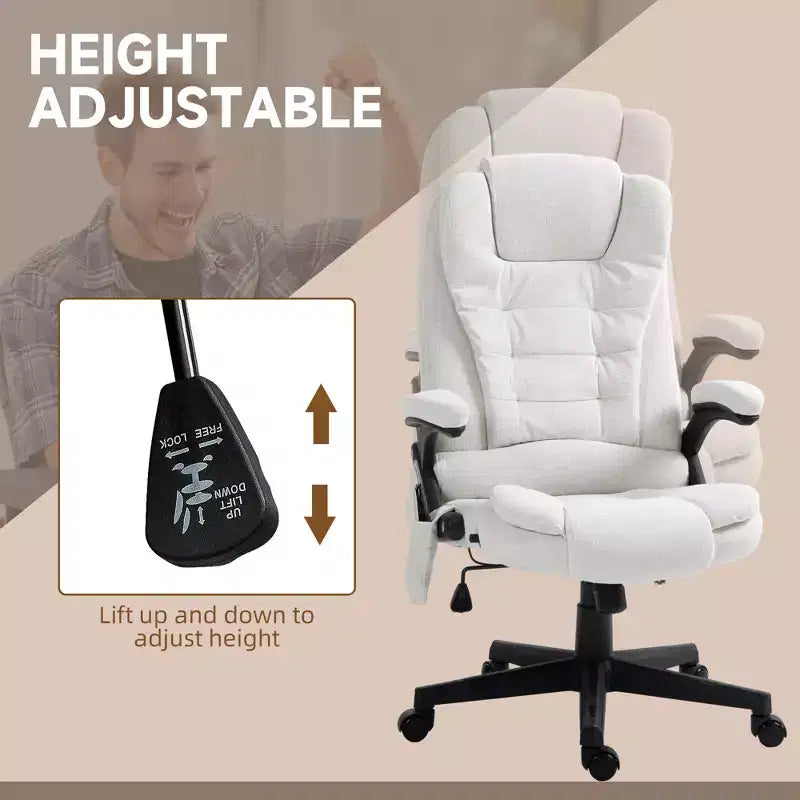 6 Point Vibrating Massage Office Chair with Heat, Linen High Back Massage Desk Chair with Reclining Backrest