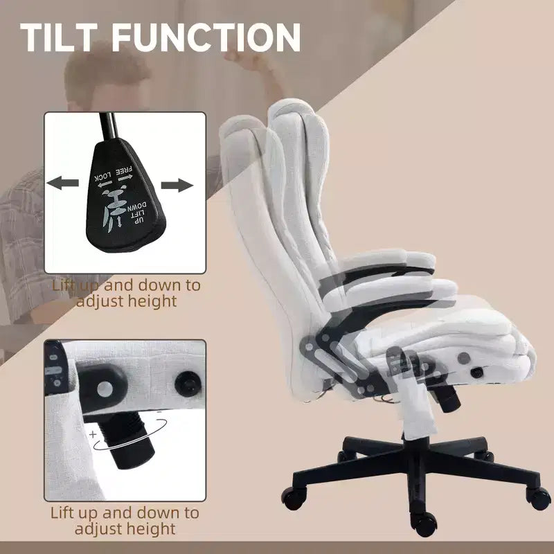 6 Point Vibrating Massage Office Chair with Heat, Linen High Back Massage Desk Chair with Reclining Backrest