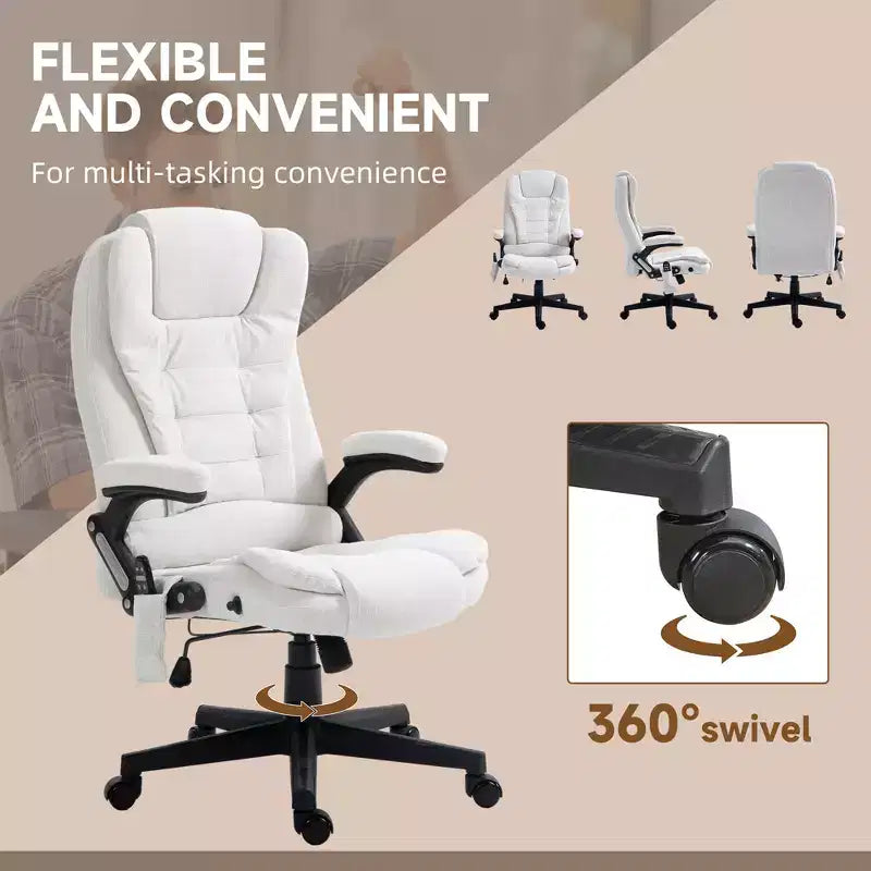6 Point Vibrating Massage Office Chair with Heat, Linen High Back Massage Desk Chair with Reclining Backrest