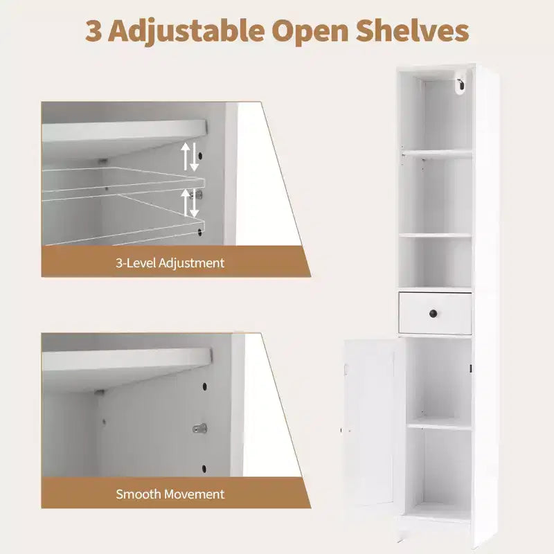 Tall Bathroom Storage Cabinet, Freestanding Tall Bathroom Organizer with 3-Tier Open Shelf & 2 Storage Cabinets