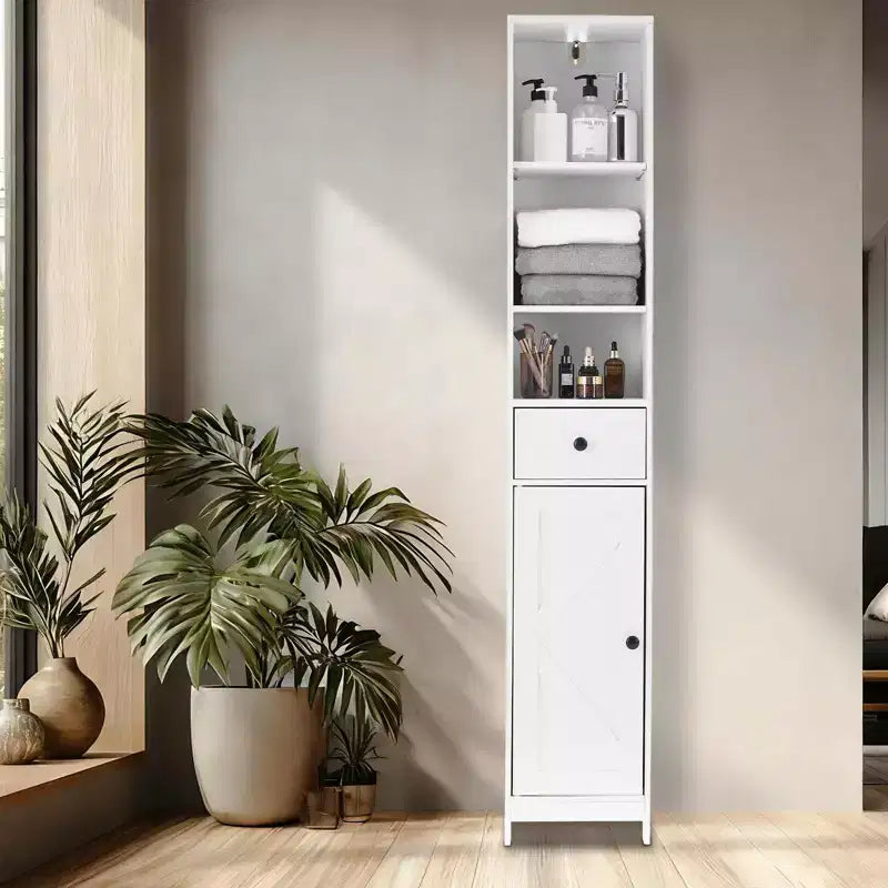 Tall Bathroom Storage Cabinet, Freestanding Tall Bathroom Organizer with 3-Tier Open Shelf & 2 Storage Cabinets