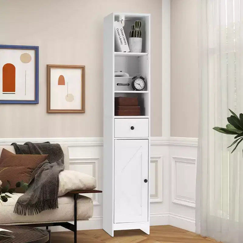 Tall Bathroom Storage Cabinet, Freestanding Tall Bathroom Organizer with 3-Tier Open Shelf & 2 Storage Cabinets