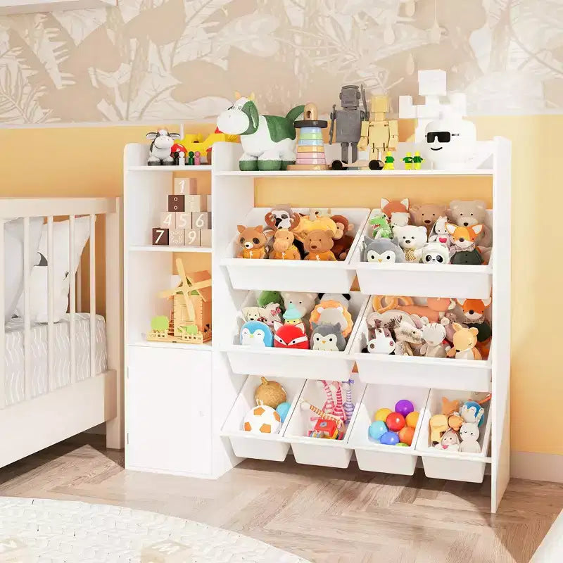 Kids Toy Organizer with 8 Removable Bins, Large Toy Box & Bookshelf Combo for Bedroom, Nursery, Classroom for Toys Books