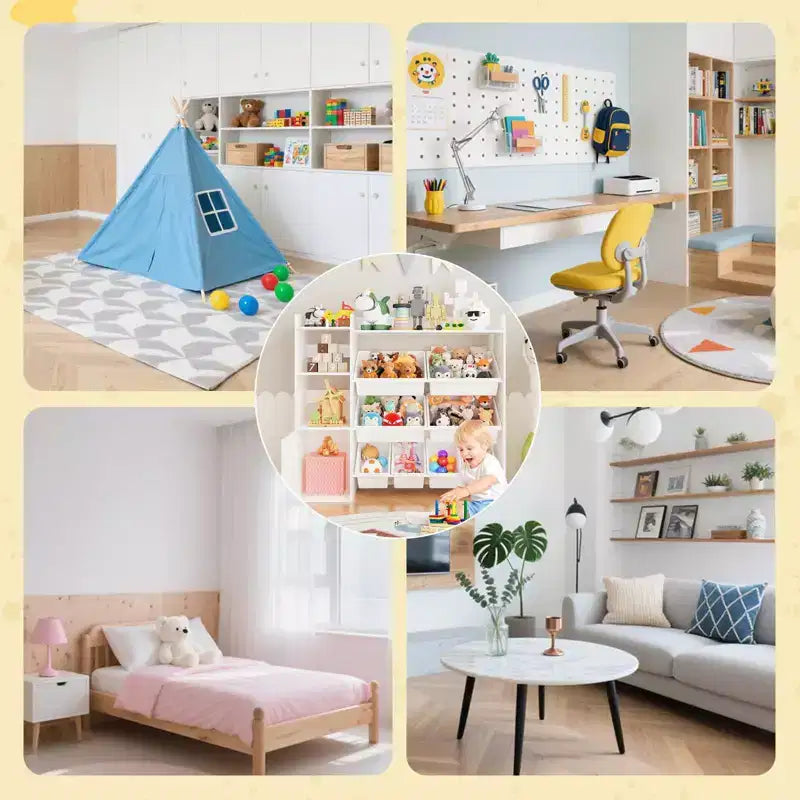 Kids Toy Organizer with 8 Removable Bins, Large Toy Box & Bookshelf Combo for Bedroom, Nursery, Classroom for Toys Books
