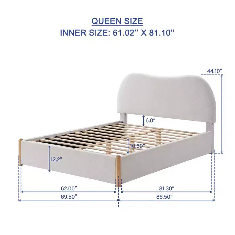 Okak Queen/Full Size Primary Bedroom Bed Frame with Linen Upholstered Headboard,Modern Platform Bed No Box Spring Needed