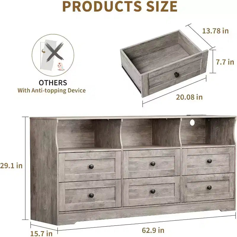 Slim 6 Drawer Dresser with Open Shelf, Space Saving Narrow Chest for Nursery Apartment Closet, Finish Modern Storage Organizer, Easy Assembly