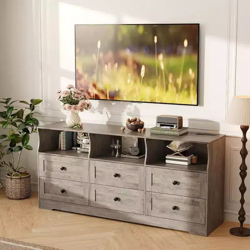 Slim 6 Drawer Dresser with Open Shelf, Space Saving Narrow Chest for Nursery Apartment Closet, Finish Modern Storage Organizer, Easy Assembly