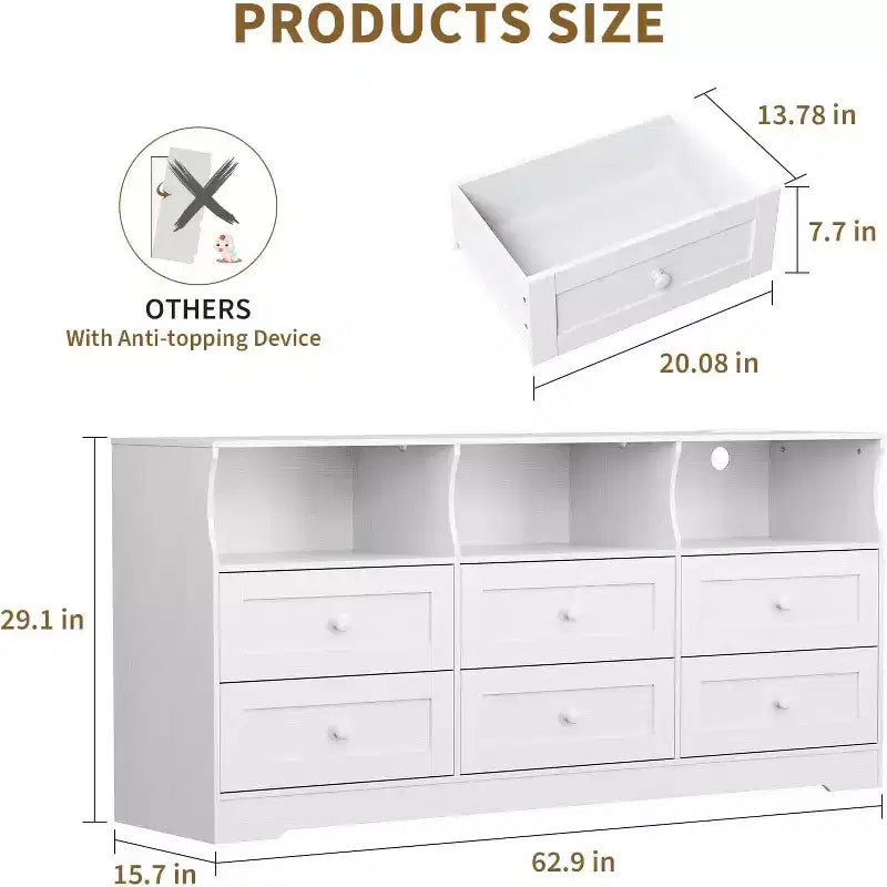 Slim 6 Drawer Dresser with Open Shelf, Space Saving Narrow Chest for Nursery Apartment Closet, Finish Modern Storage Organizer, Easy Assembly