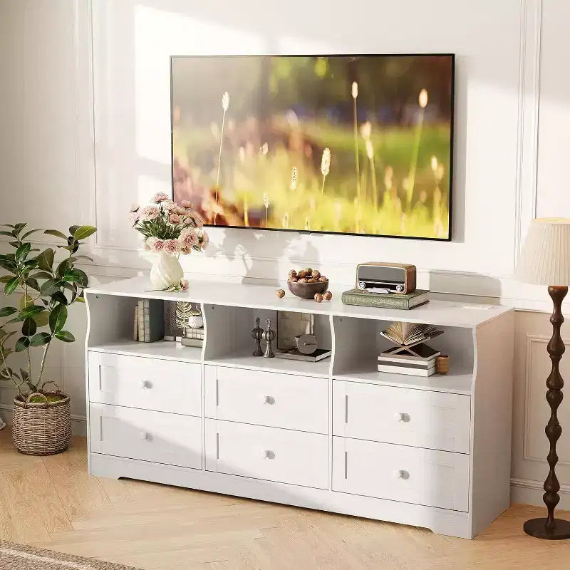 Slim 6 Drawer Dresser with Open Shelf, Space Saving Narrow Chest for Nursery Apartment Closet, Finish Modern Storage Organizer, Easy Assembly