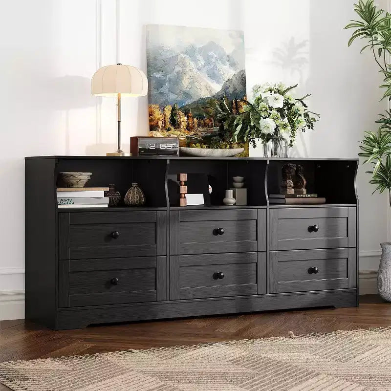 Slim 6 Drawer Dresser with Open Shelf, Space Saving Narrow Chest for Nursery Apartment Closet, Finish Modern Storage Organizer, Easy Assembly