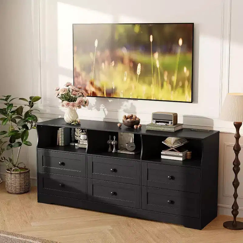 Slim 6 Drawer Dresser with Open Shelf, Space Saving Narrow Chest for Nursery Apartment Closet, Finish Modern Storage Organizer, Easy Assembly