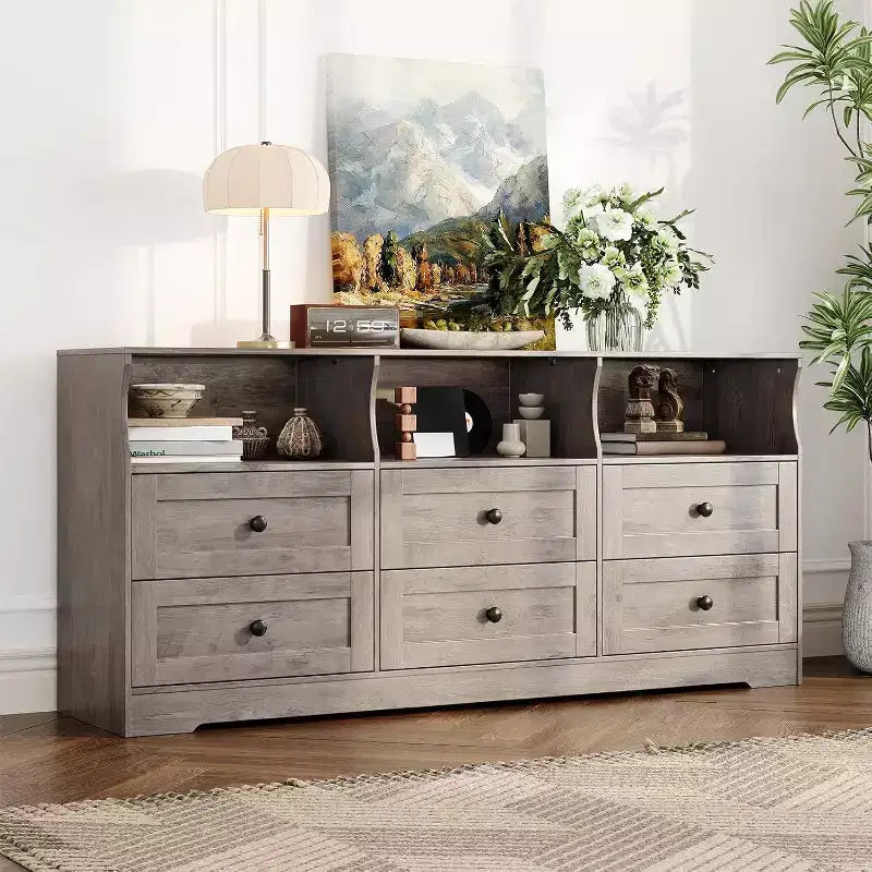 Slim 6 Drawer Dresser with Open Shelf, Space Saving Narrow Chest for Nursery Apartment Closet, Finish Modern Storage Organizer, Easy Assembly