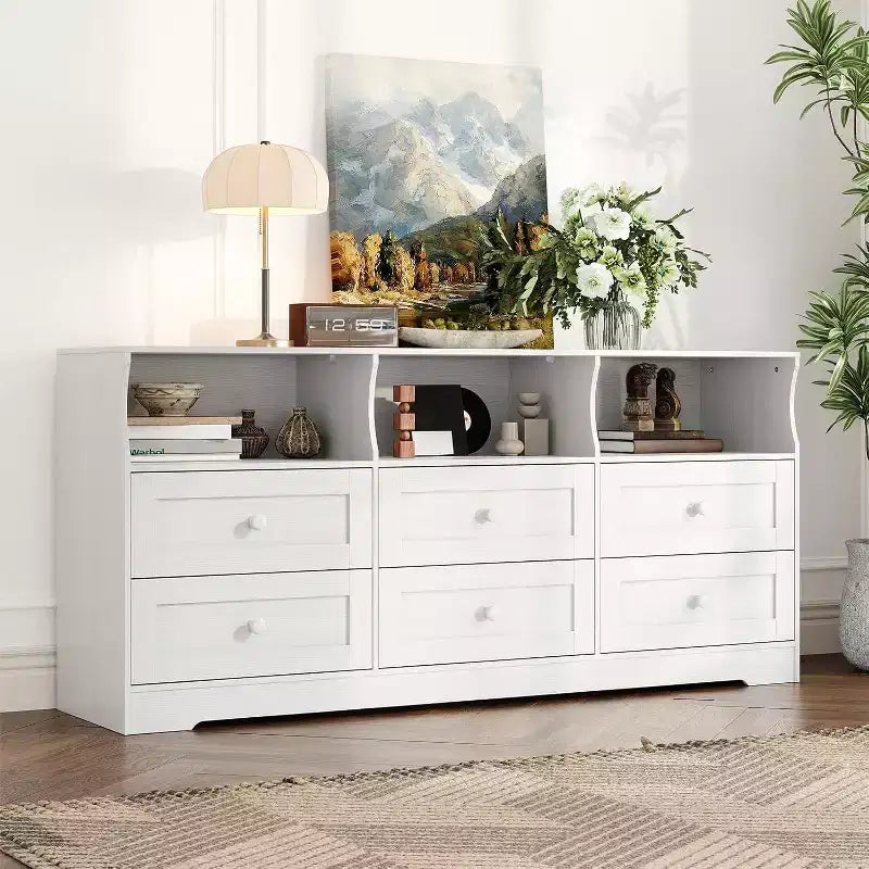 Slim 6 Drawer Dresser with Open Shelf, Space Saving Narrow Chest for Nursery Apartment Closet, Finish Modern Storage Organizer, Easy Assembly