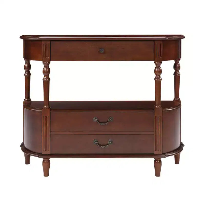 43 Retro Curved Console Table with Drawers, Solid Wood Legs Sofa Table Behind Couch, Entryway or Hallway Table with Storage Shelf-Panipeachy