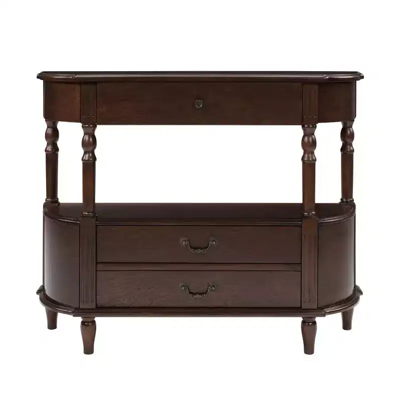 43 Retro Curved Console Table with Drawers, Solid Wood Legs Sofa Table Behind Couch, Entryway or Hallway Table with Storage Shelf-Panipeachy
