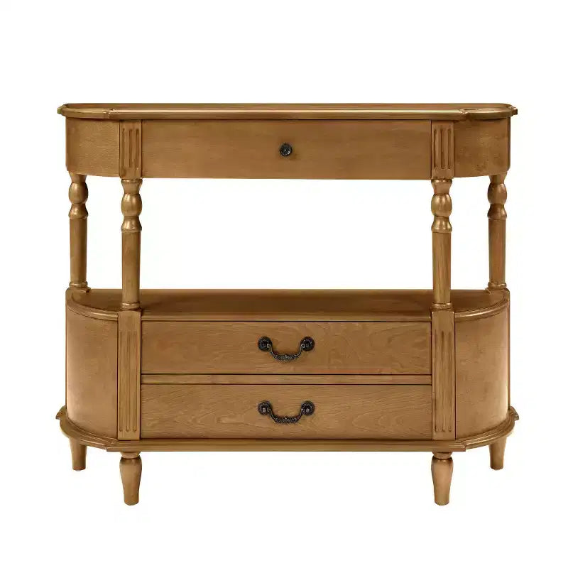 43 Retro Curved Console Table with Drawers, Solid Wood Legs Sofa Table Behind Couch, Entryway or Hallway Table with Storage Shelf-Panipeachy