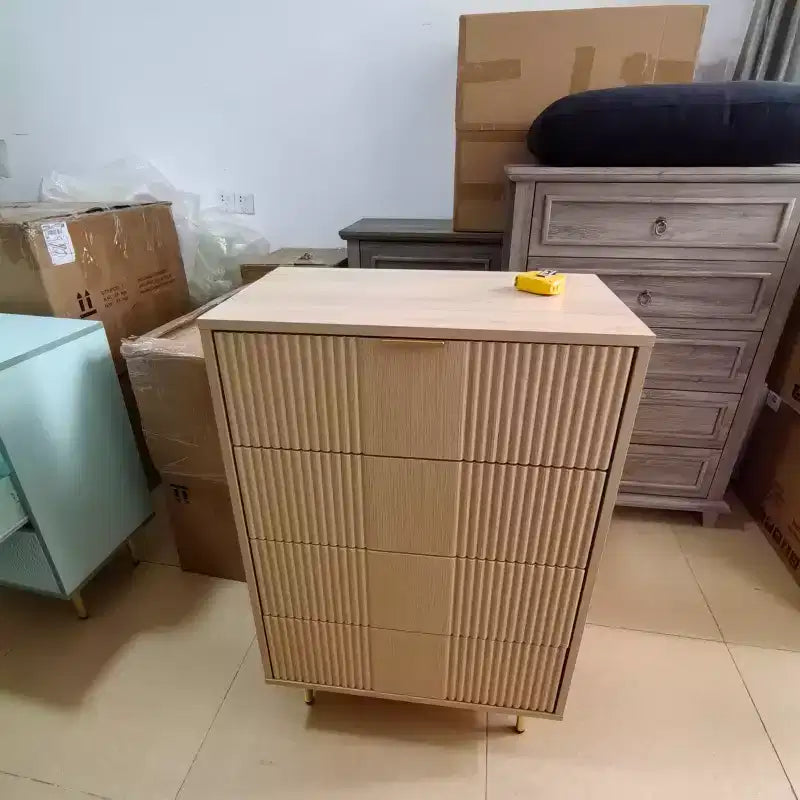 Acekool Modern Fluted Dresser, Wave Front Storage Cabinet for Bedroom, Natural Wood