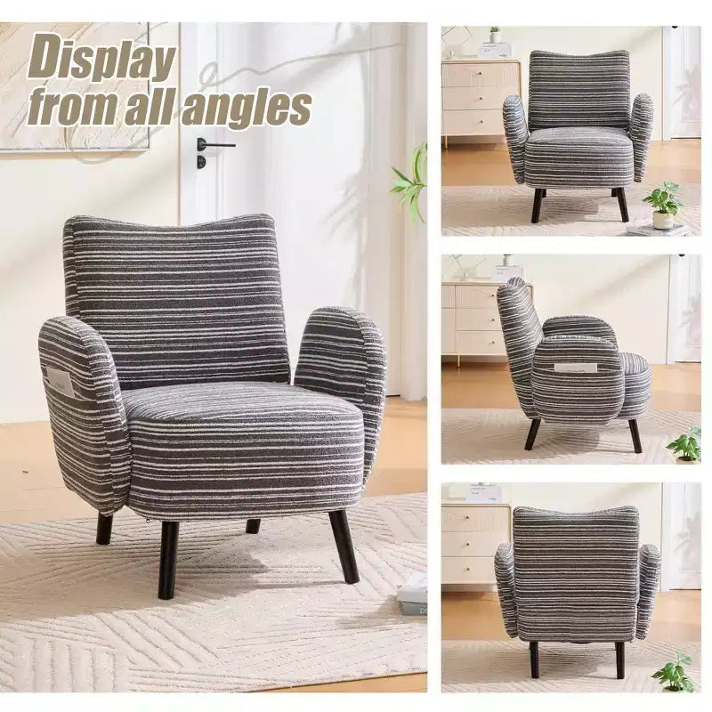 GDFStudio Pira Modern Boucle Upholstered Armchair with Side Storage Pocket