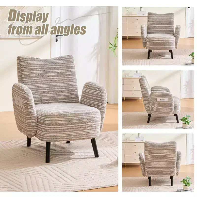 GDFStudio Pira Modern Boucle Upholstered Armchair with Side Storage Pocket