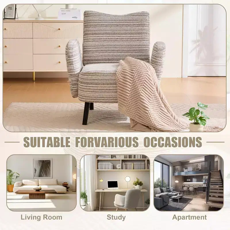 GDFStudio Pira Modern Boucle Upholstered Armchair with Side Storage Pocket