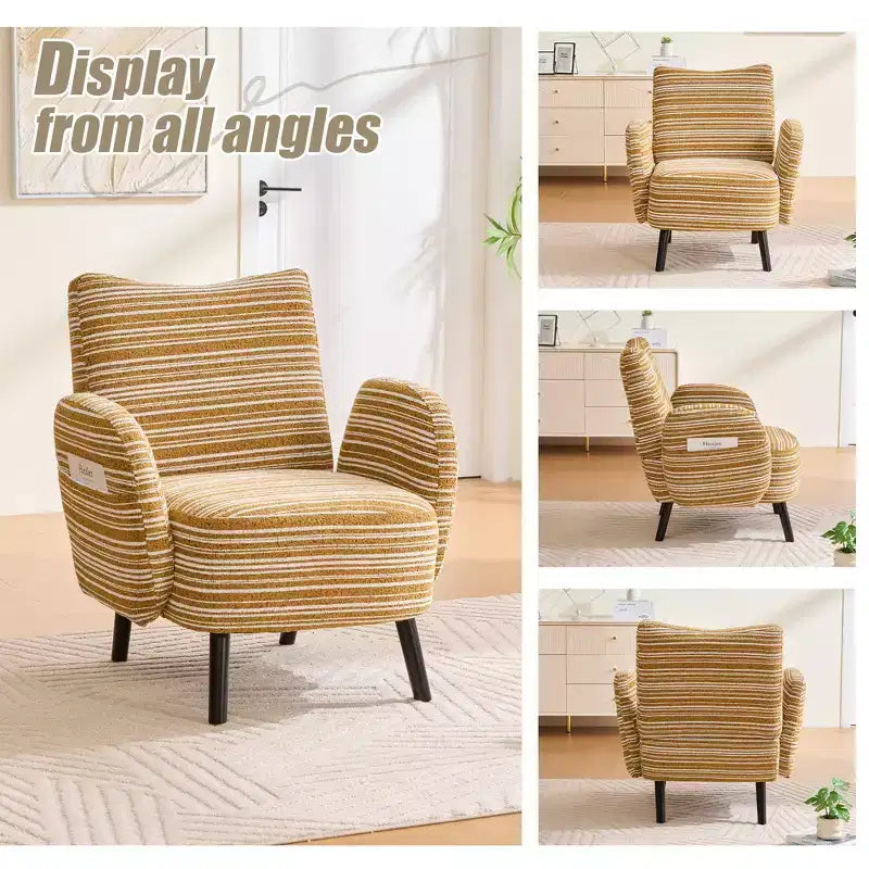 GDFStudio Pira Modern Boucle Upholstered Armchair with Side Storage Pocket