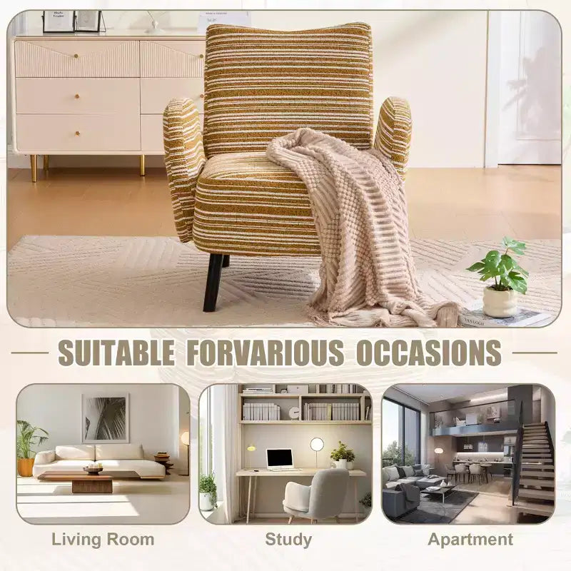 GDFStudio Pira Modern Boucle Upholstered Armchair with Side Storage Pocket