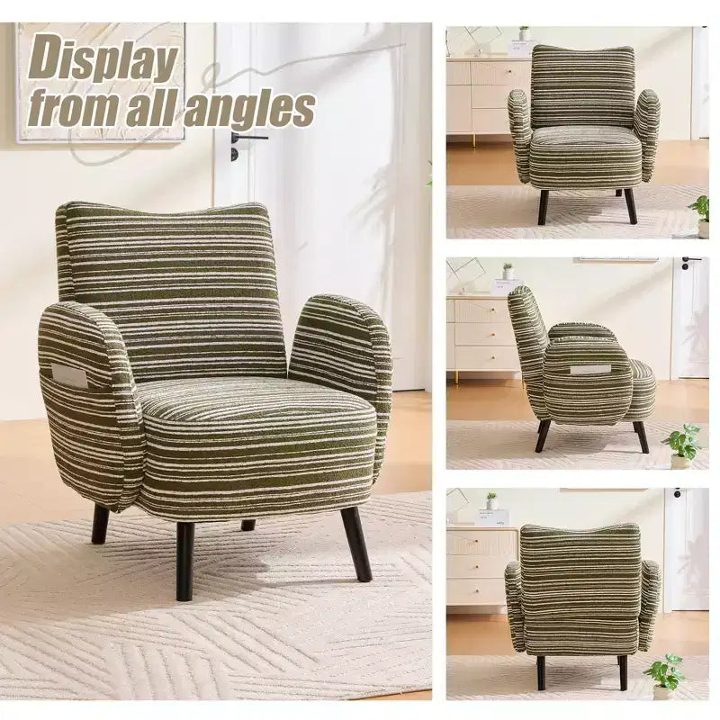 GDFStudio Pira Modern Boucle Upholstered Armchair with Side Storage Pocket