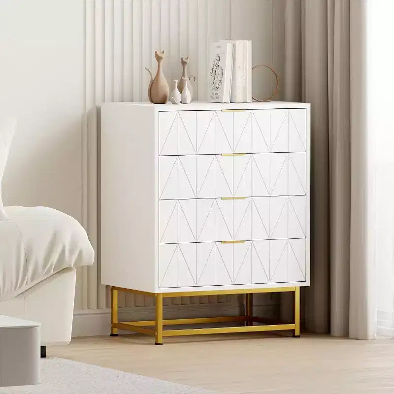 Acekool 4 Drawer Sideboard, Modern Storage Cabinet with Gold Legs for Bedroom, Living Room, 60x40x80cm
