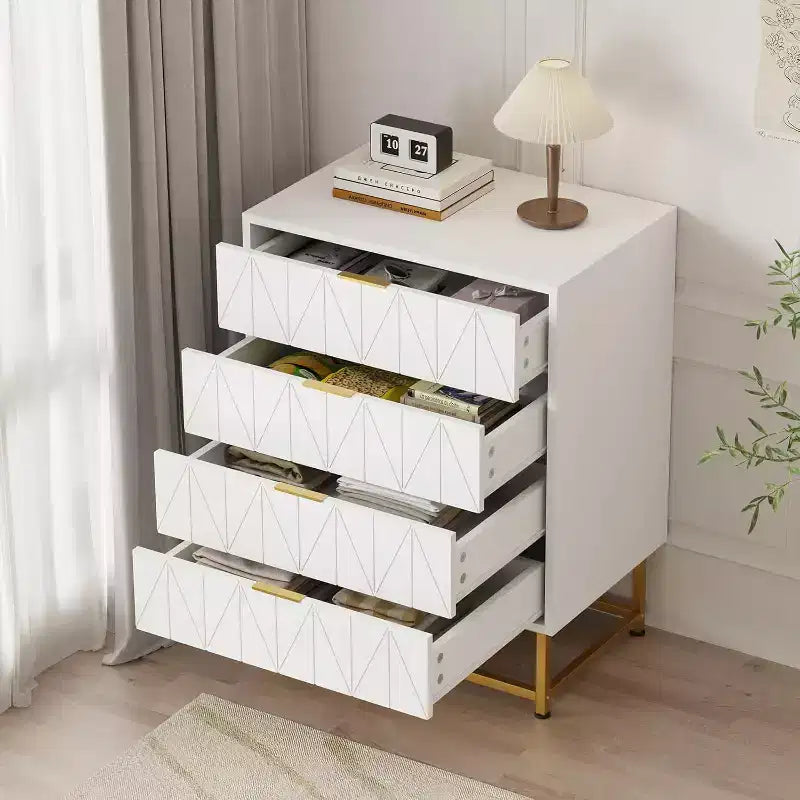 Acekool 4 Drawer Sideboard, Modern Storage Cabinet with Gold Legs for Bedroom, Living Room, 60x40x80cm