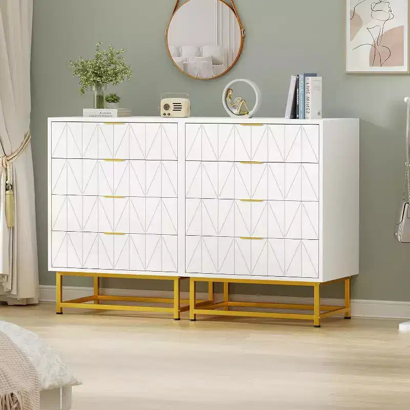 Acekool 4 Drawer Sideboard, Modern Storage Cabinet with Gold Legs for Bedroom, Living Room, 60x40x80cm