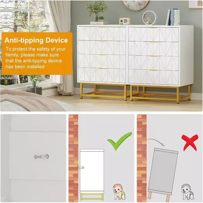 Acekool 4 Drawer Sideboard, Modern Storage Cabinet with Gold Legs for Bedroom, Living Room, 60x40x80cm
