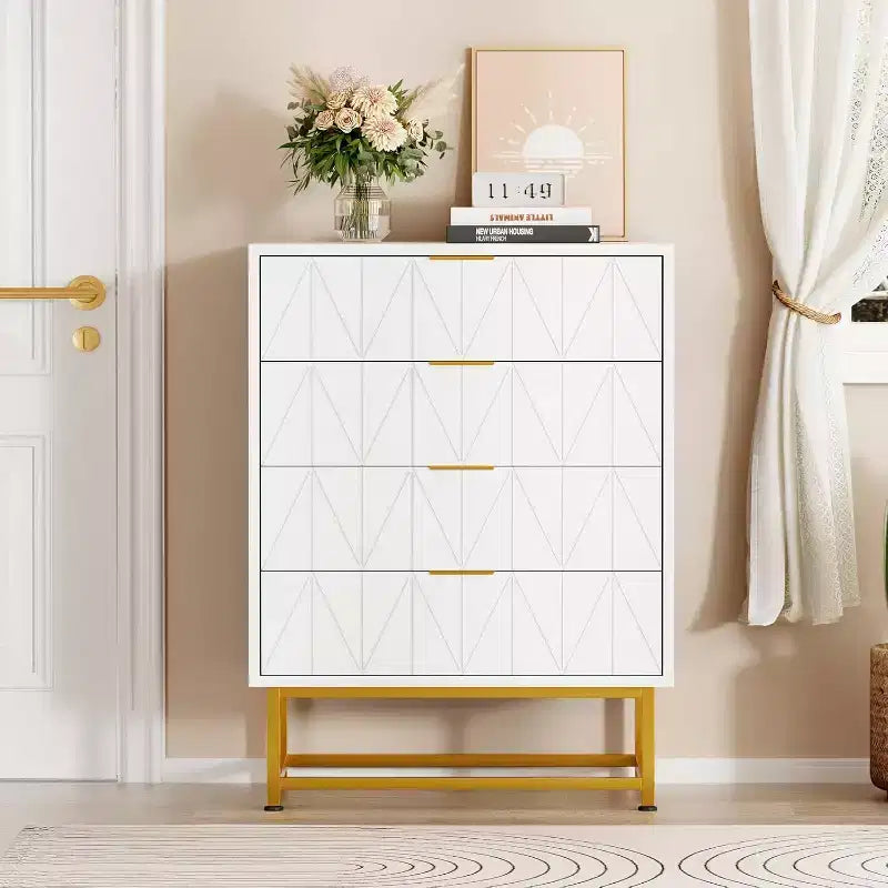 Acekool 4 Drawer Sideboard, Modern Storage Cabinet with Gold Legs for Bedroom, Living Room, 60x40x80cm
