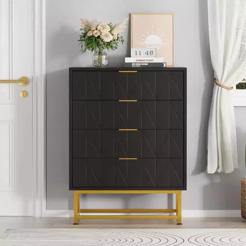 Acekool 4 Drawer Sideboard, Modern Storage Cabinet with Gold Legs for Bedroom, Living Room, 60x40x80cm