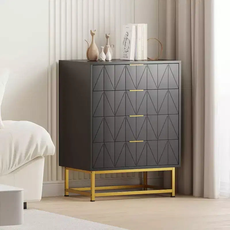Acekool 4 Drawer Sideboard, Modern Storage Cabinet with Gold Legs for Bedroom, Living Room, 60x40x80cm