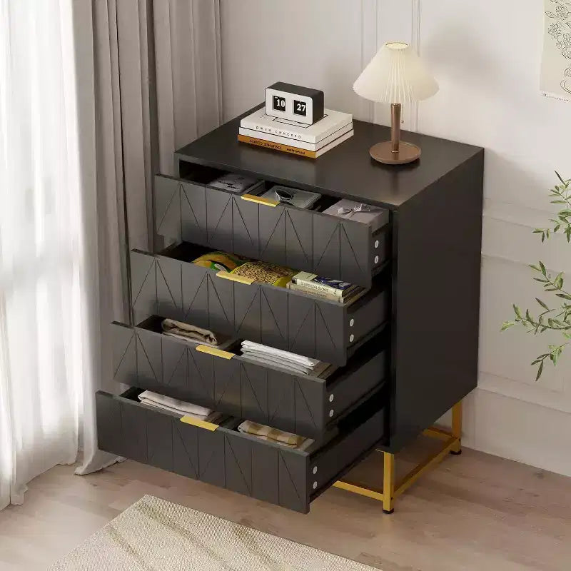 Acekool 4 Drawer Sideboard, Modern Storage Cabinet with Gold Legs for Bedroom, Living Room, 60x40x80cm