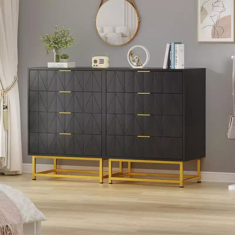 Acekool 4 Drawer Sideboard, Modern Storage Cabinet with Gold Legs for Bedroom, Living Room, 60x40x80cm
