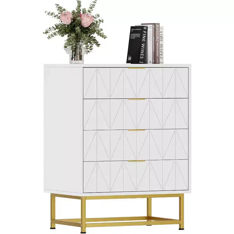 Acekool 4 Drawer Sideboard, Modern Storage Cabinet with Gold Legs for Bedroom, Living Room, 60x40x80cm