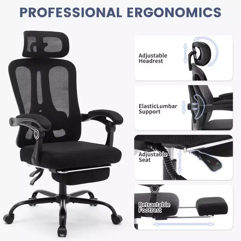 Acekool Ergonomic Office Chair with Wheels, Mesh High Back Desk Chair, Adjustable Height Swivel Computer Chair for Work or Gaming