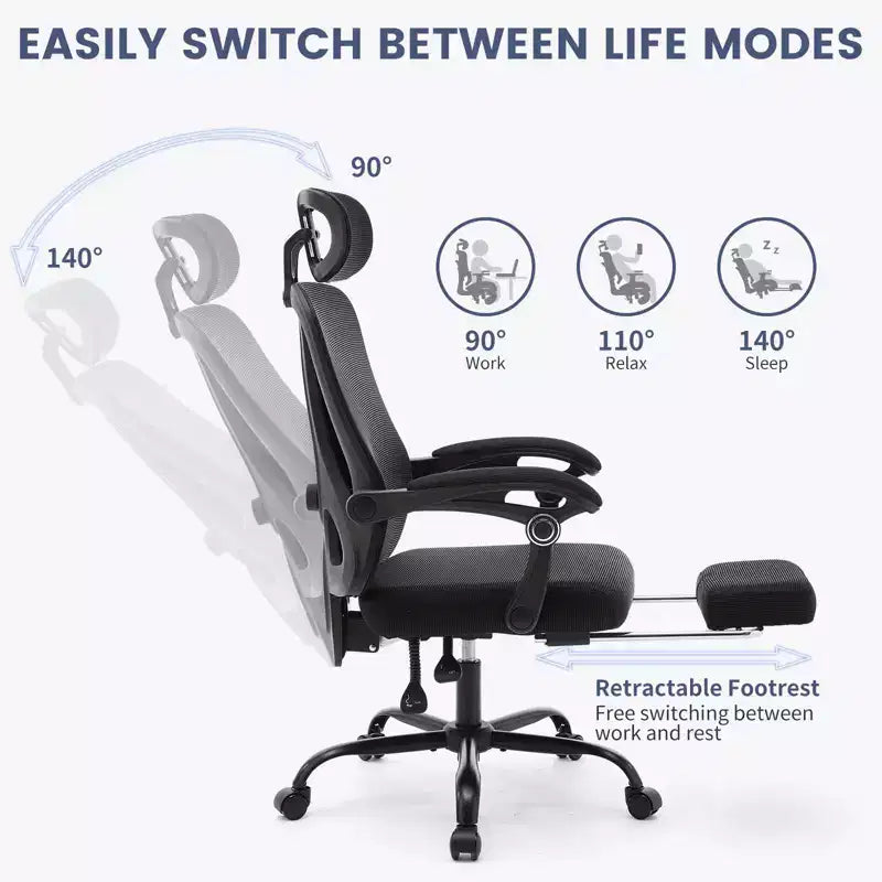 Acekool Ergonomic Office Chair with Wheels, Mesh High Back Desk Chair, Adjustable Height Swivel Computer Chair for Work or Gaming
