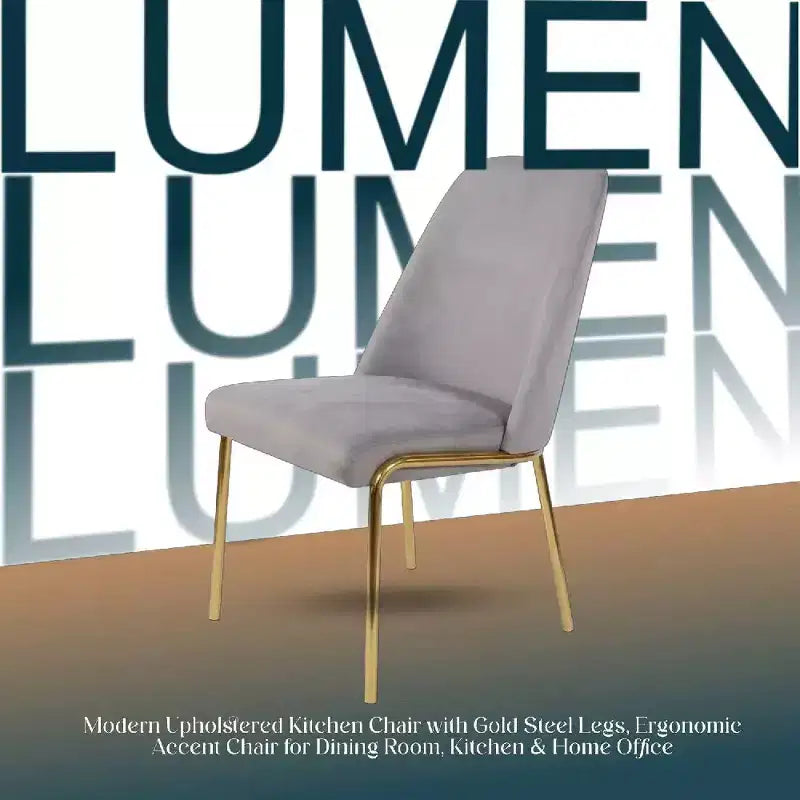 LeisureMod Lumen Dining Chair  Modern Upholstered Kitchen Chair with Gold Steel Legs, Ergonomic Accent Chair
