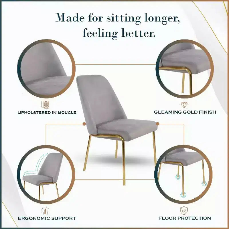 LeisureMod Lumen Dining Chair  Modern Upholstered Kitchen Chair with Gold Steel Legs, Ergonomic Accent Chair