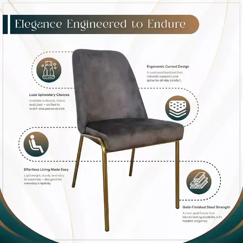 LeisureMod Lumen Dining Chair  Modern Upholstered Kitchen Chair with Gold Steel Legs, Ergonomic Accent Chair