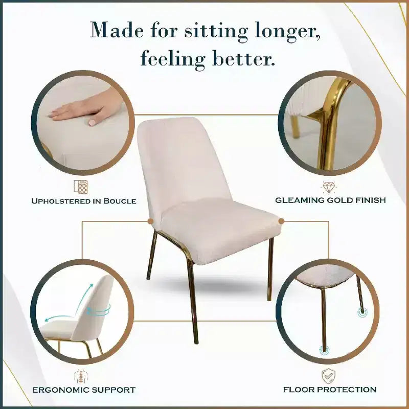 LeisureMod Lumen Dining Chair  Modern Upholstered Kitchen Chair with Gold Steel Legs, Ergonomic Accent Chair