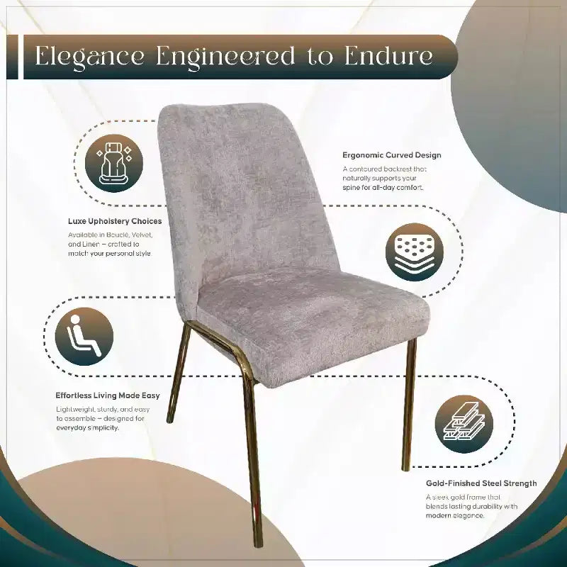 LeisureMod Lumen Dining Chair  Modern Upholstered Kitchen Chair with Gold Steel Legs, Ergonomic Accent Chair