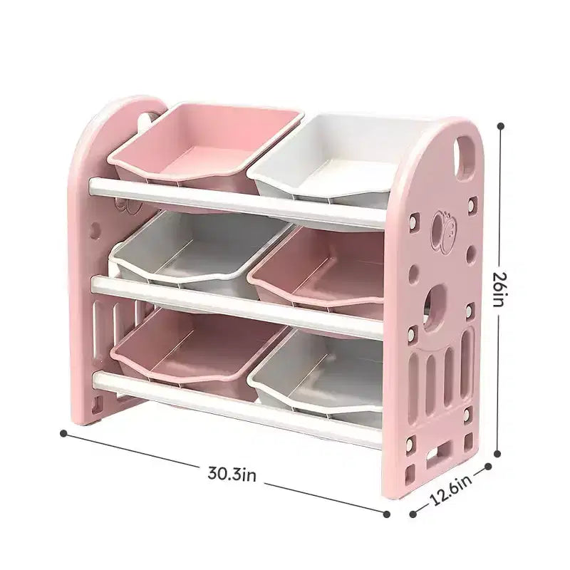 MAYEERTY Kids Toy Storage Organizer, 6 Bins HDPE Shelf Multi-functional, Playroom Bedroom Living Room, Pink