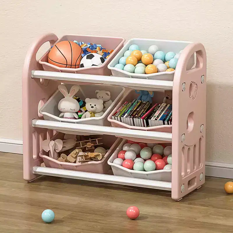 MAYEERTY Kids Toy Storage Organizer, 6 Bins HDPE Shelf Multi-functional, Playroom Bedroom Living Room, Pink